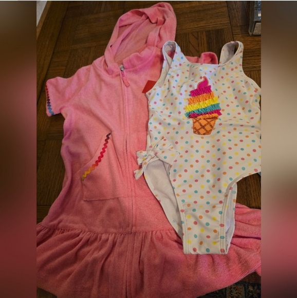 Other - Colorful Polka Dot Swimsuit and Pink Cover-Up Set